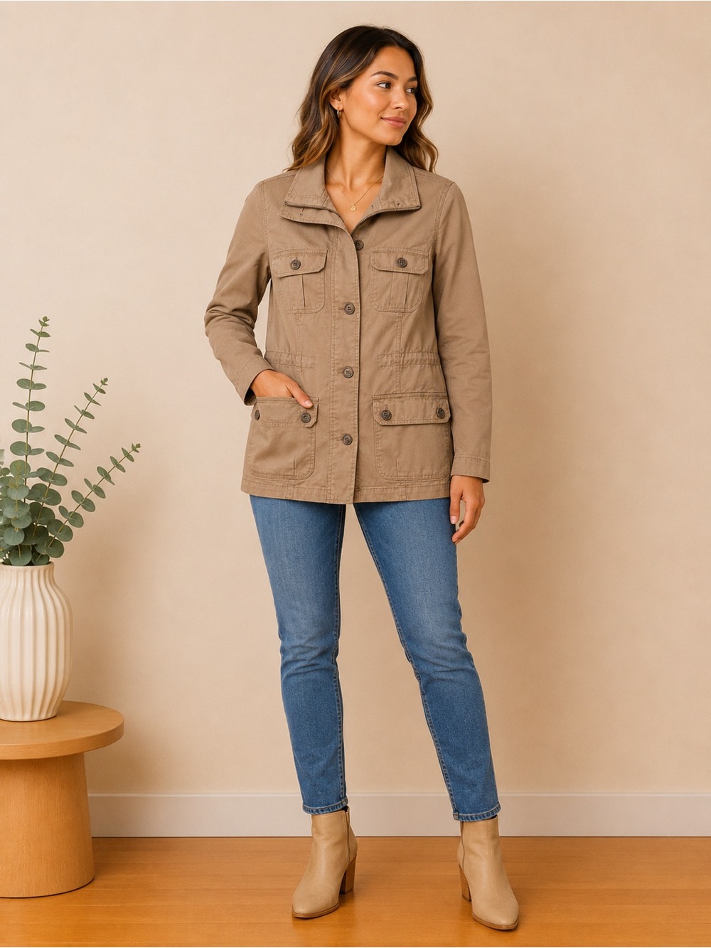 Sonoma Utility Jacket XS New With Tags Khaki Beige Button Front Safari Jacket
